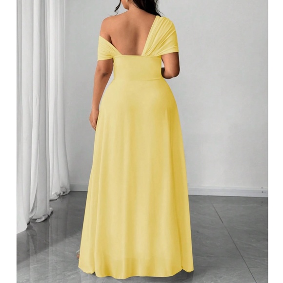 Plus One Shoulder Split thigh Party Evening Gown Dress - Picture 15 of 16